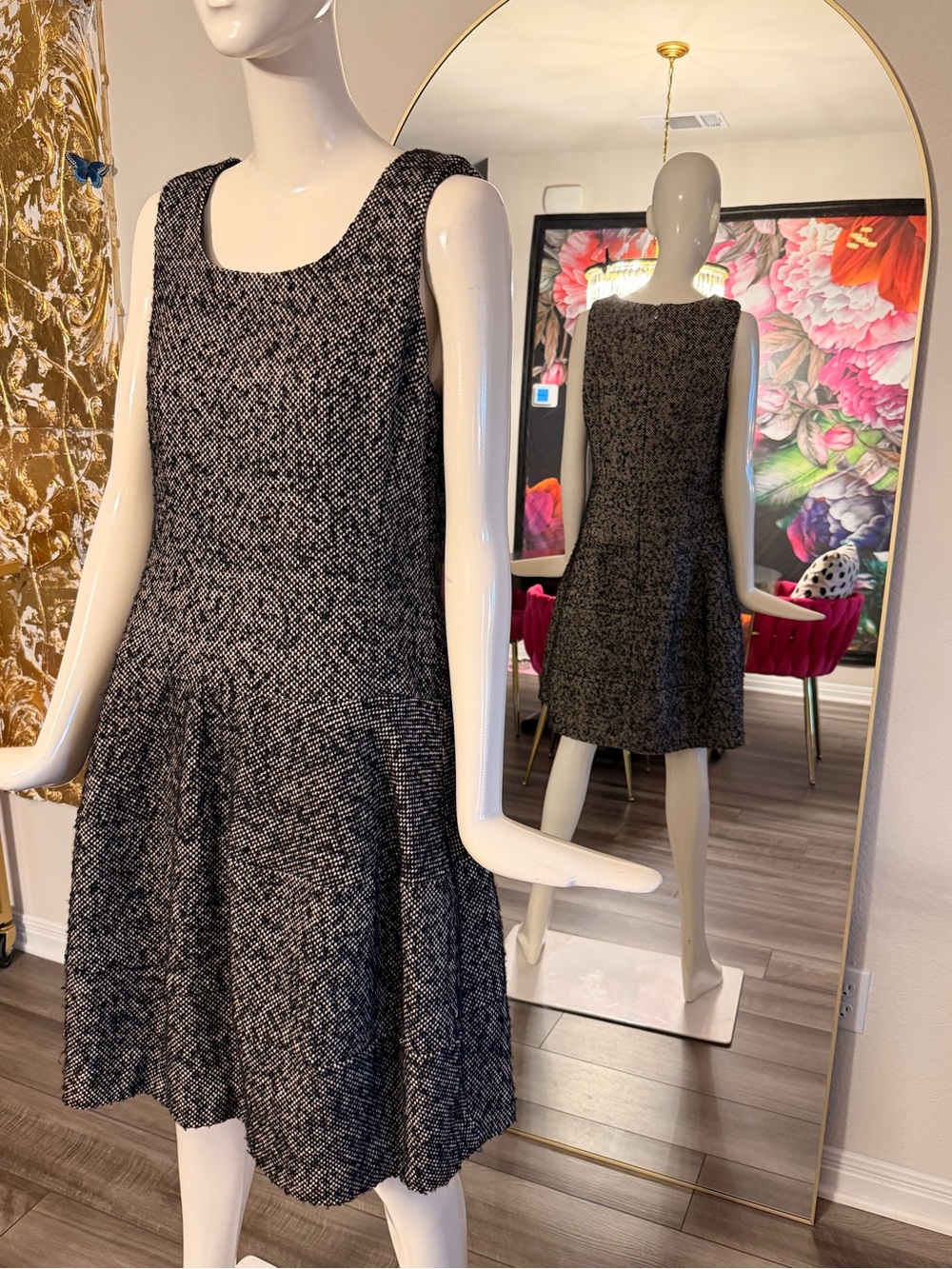 Michael Kors Black and White Tweed Sleeveless Mini Dress